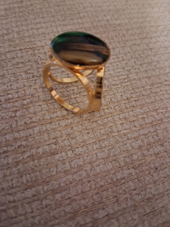 weird Ring sell as it is Jewelry - Gold Ring with Green and Black Oval Stone - Women's Fashion Ring